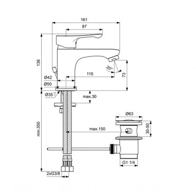 BATERIE LAVOAR ALPHA CU VENTIL METALIC